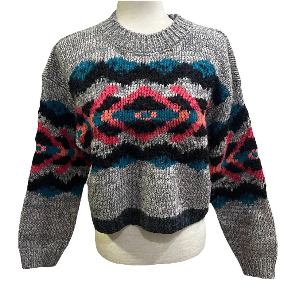 Free People Womens I Heart You Wool‎ Blend Fuzzy Cropped Sweater Gray Size Small